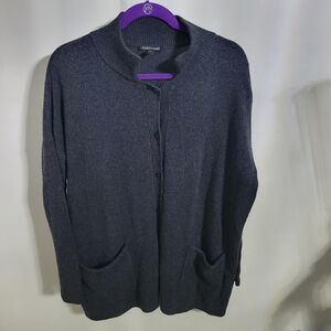 Eileen Fisher Org. Cotton & Cashmere Gray Button Cardigan Pocket Sweater, Size S
